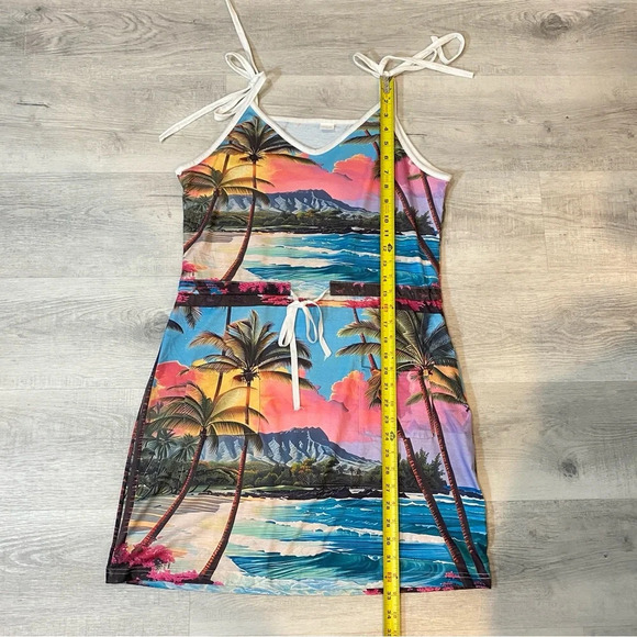 Beach Pullover Summer Dress with Drawstring Tie Up and Adjustable Straps Size M - Picture 10 of 17